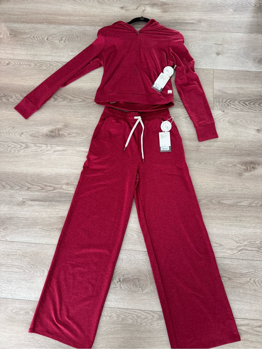 NWT Vuori Deep Crimson Zip Hoodie & Wide Leg Pants
